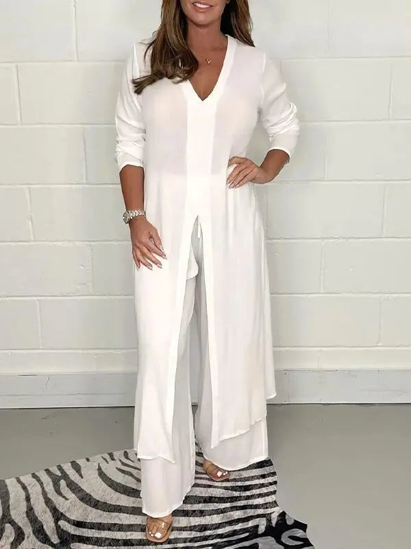 Carla™ | V-Ausschnitt Schlitz Lässiges Zweiteiliges Set MOKKAKAI