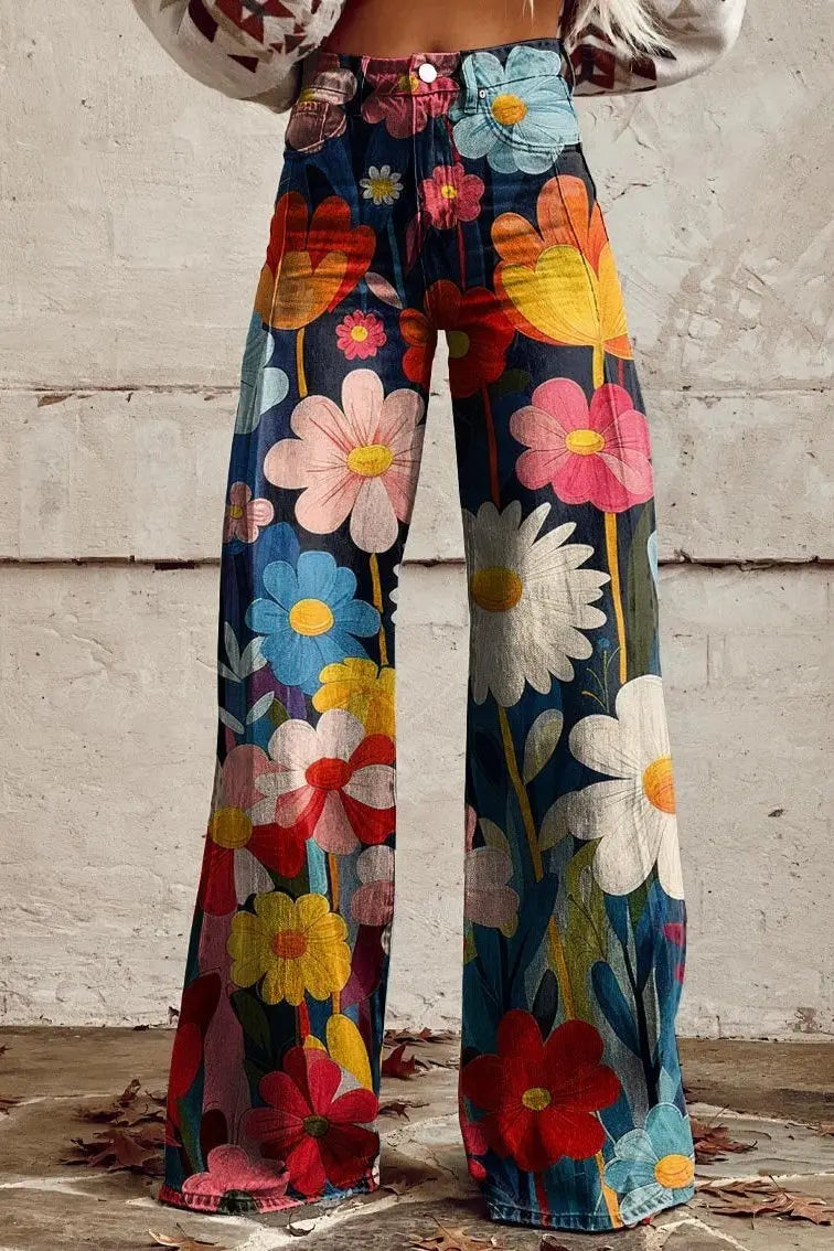 Kiara - Weit geschnittene Hose mit Blumenmuster MOKKAKAI