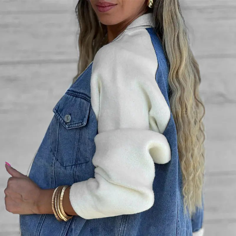 Kreative Denim-Spleißjacke für Damen MOKKAKAI