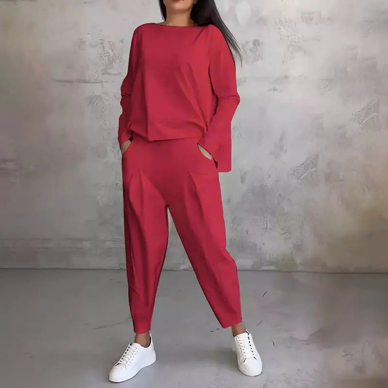 Lex - Langarm mit rundem Hals ＆ Hose 2-teiliger Set MOKKAKAI