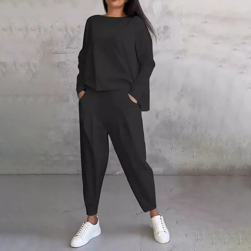Lex - Langarm mit rundem Hals ＆ Hose 2-teiliger Set MOKKAKAI