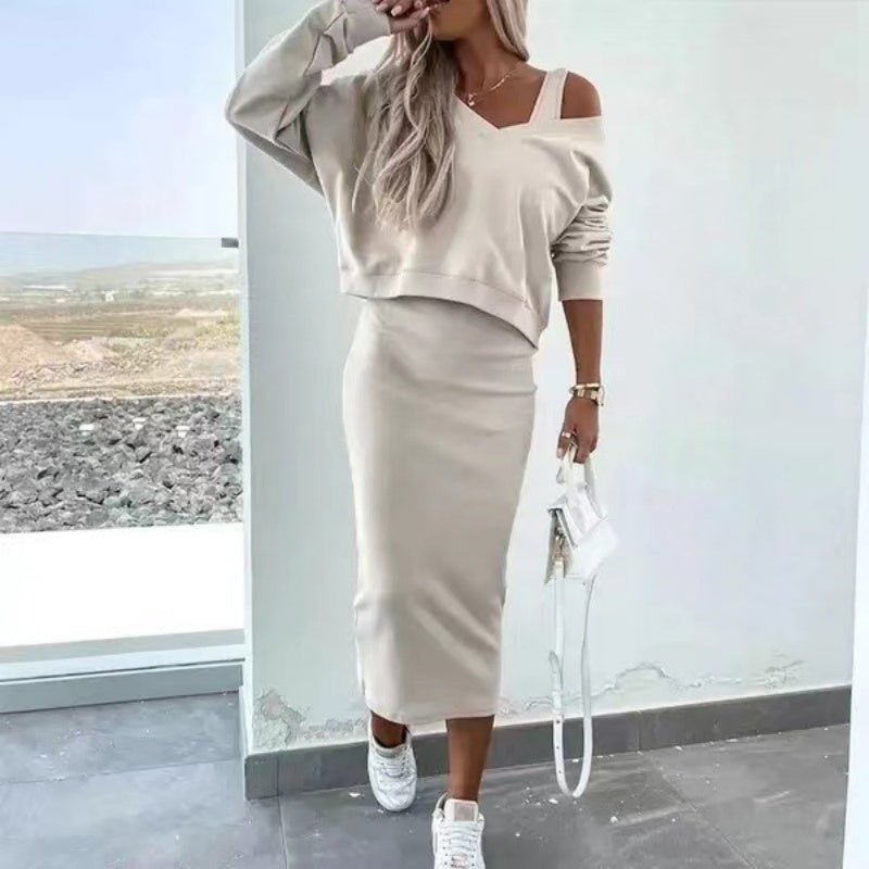 2-teiliges Set für Damen: Ärmelloses Kleid & lockerer Pullover mit V-Ausschnitt MOKKAKAI