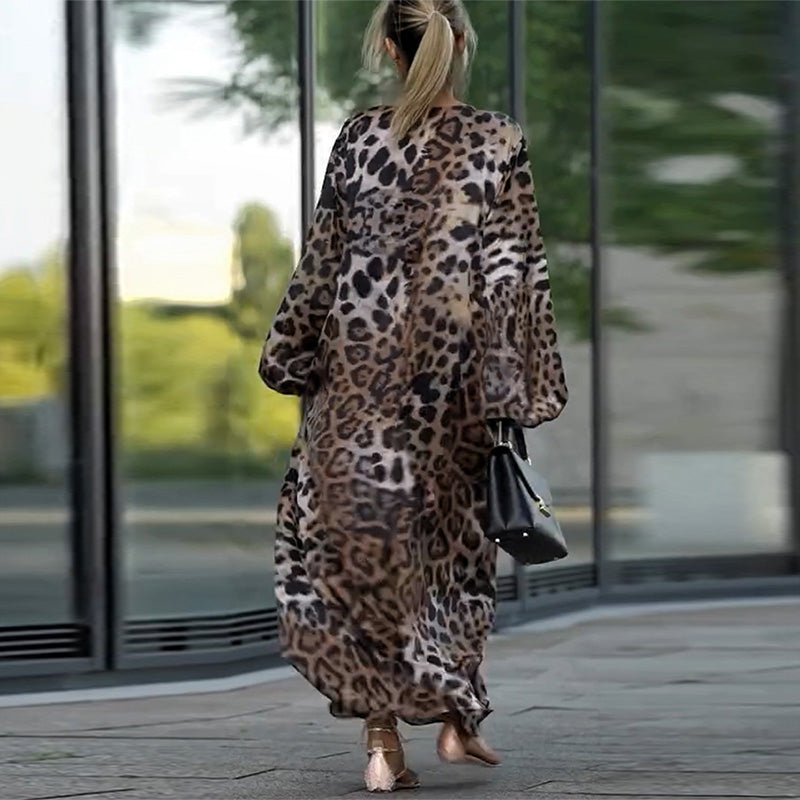 🤩Lässiges langärmeliges Damenkleid mit Leopardenmuster MOKKAKAI