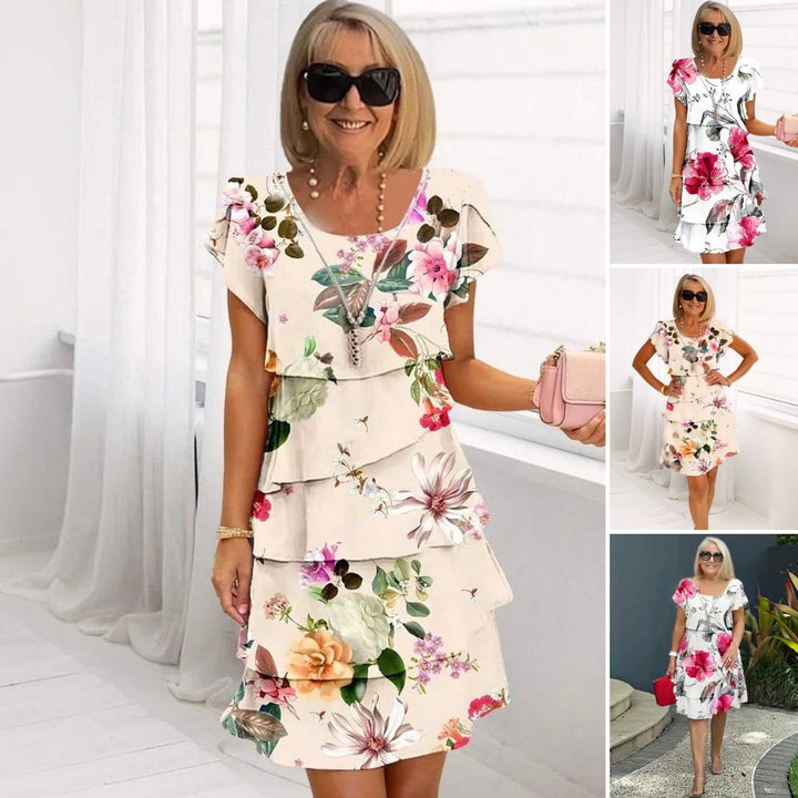 Kaskadenkleid mit Blumenmuster und mehreren Pflanzen MOKKAKAI