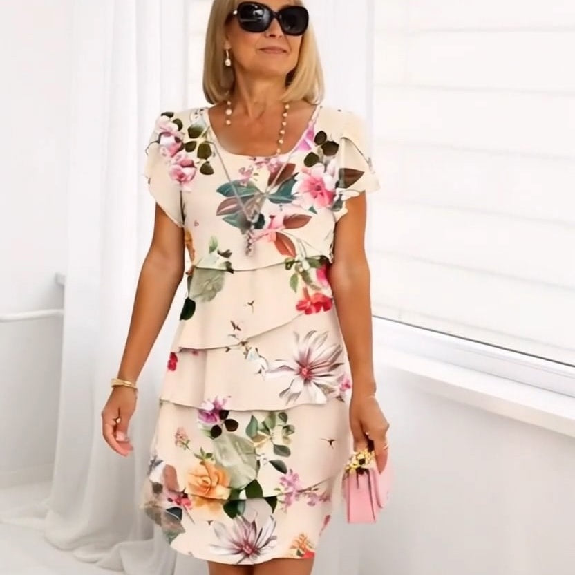 Kaskadenkleid mit Blumenmuster und mehreren Pflanzen MOKKAKAI