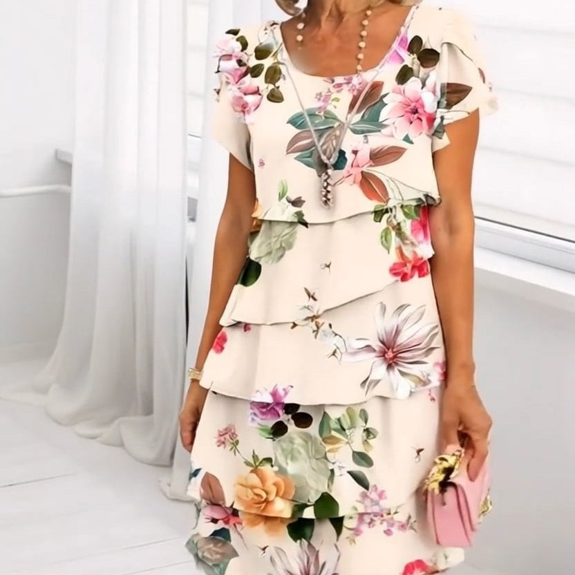 Kaskadenkleid mit Blumenmuster und mehreren Pflanzen MOKKAKAI