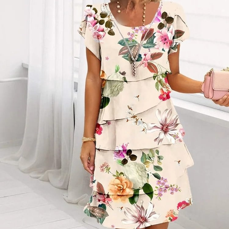Kaskadenkleid mit Blumenmuster und mehreren Pflanzen MOKKAKAI
