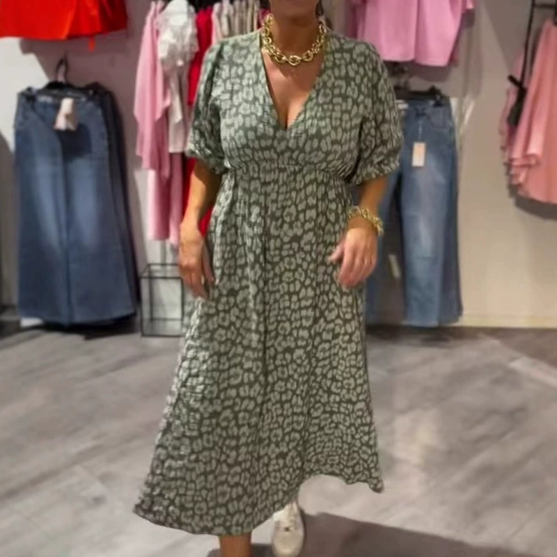 🌻Sommer-Hot-Sale - 50% Rabatt🌞🌸Damenkleid mit V-Ausschnitt und Druck MOKKAKAI