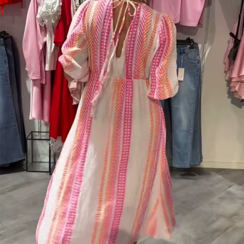 🌻Sommer-Hot-Sale - 50% Rabatt🌞🌸Damenkleid mit V-Ausschnitt und Druck MOKKAKAI